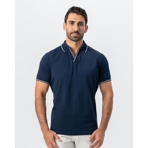 NWT State and Liberty The Rhett Navy Ribbed Tipped Athletic Fit Polo Shirt 2XL